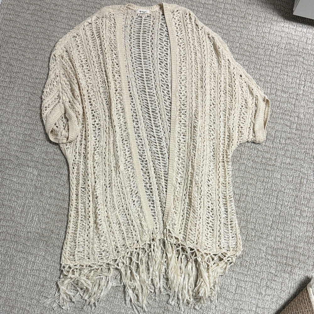 Garage Cream Knit Fringe Poncho